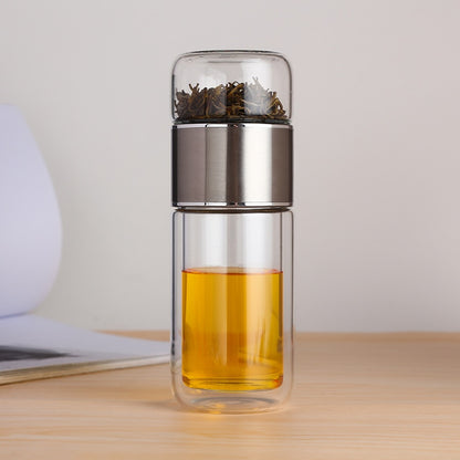 Bouteille d'Eau Verre Borosilicate 230ml Infuseur Thé - Gourde Écologique Double Compartiment