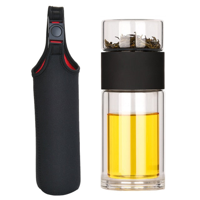 Bouteille d'Eau Verre Borosilicate 230ml Infuseur Thé - Gourde Écologique Double Compartiment