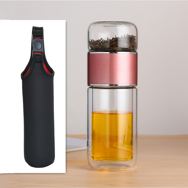 Bouteille d'Eau Verre Borosilicate 230ml Infuseur Thé - Gourde Écologique Double Compartiment