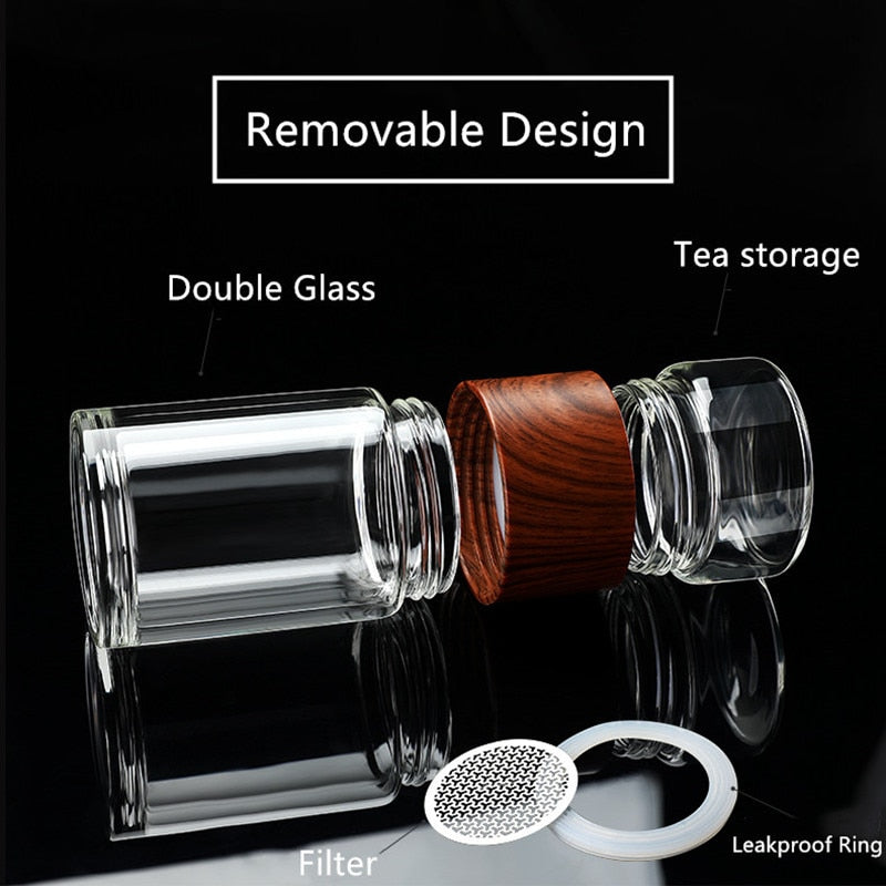 Bouteille d'Eau Verre Borosilicate 230ml Infuseur Thé - Gourde Écologique Double Compartiment