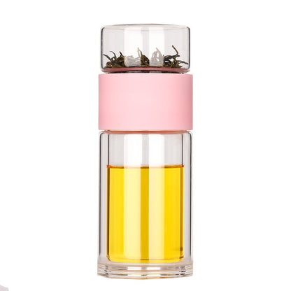 Bouteille d'Eau Verre Borosilicate 230ml Infuseur Thé - Gourde Écologique Double Compartiment