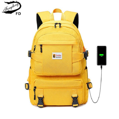 Sac à Dos Scolaire Fille Imperméable Oxford - Cartable Ado Grande Capacité Jaune
