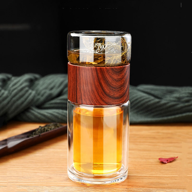 Bouteille d'Eau Verre Borosilicate 230ml Infuseur Thé - Gourde Écologique Double Compartiment