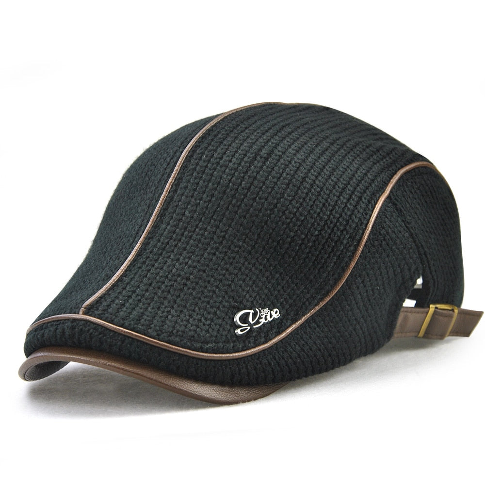 Casquette Laine Tricotée Homme Hiver - Chapeau Bec de Canard Plat Style Vintage