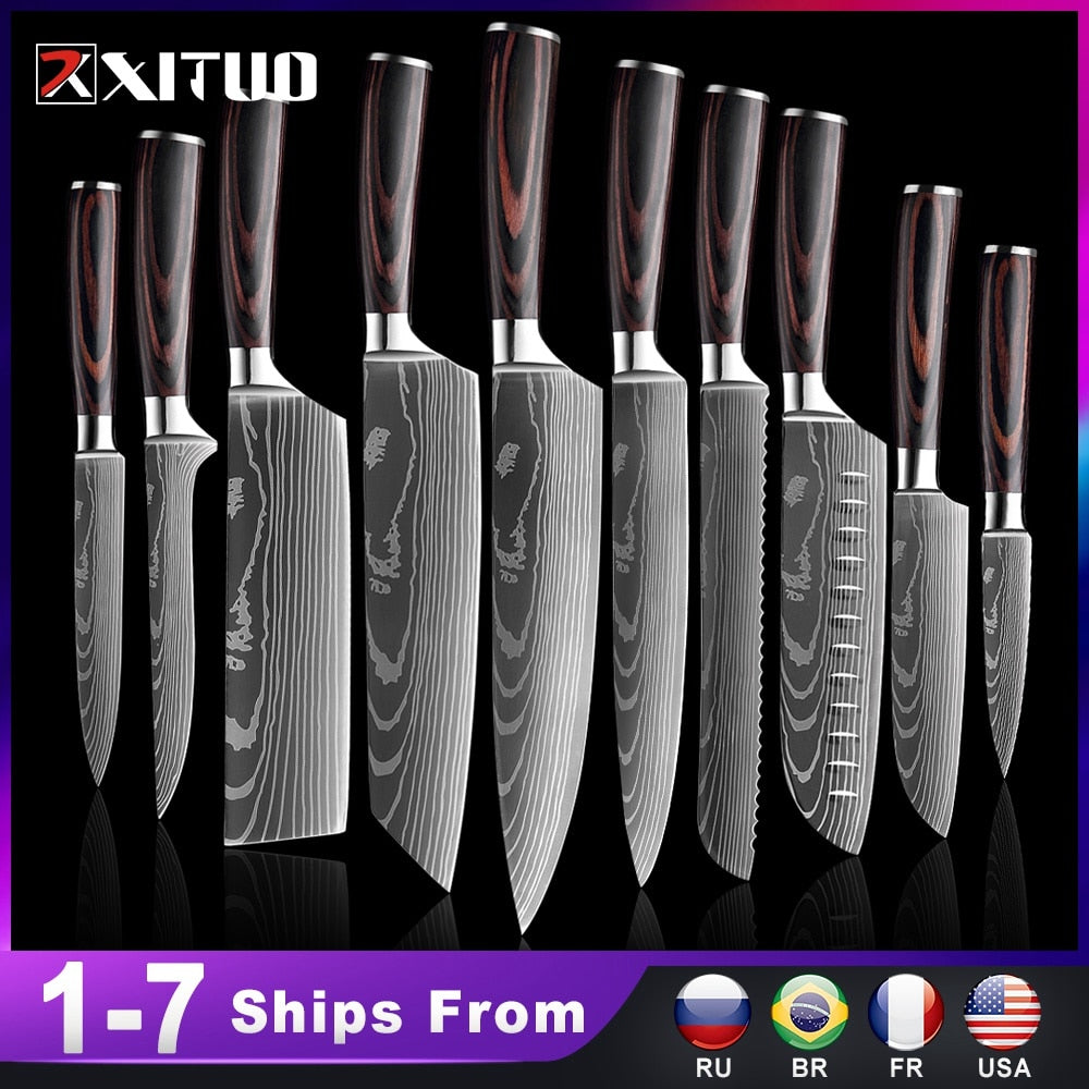 Couteaux de Chef Professionnels 1-10 Pièces - Set Cuisine Acier Inoxydable