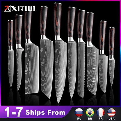 Couteaux de Chef Professionnels 1-10 Pièces - Set Cuisine Acier Inoxydable