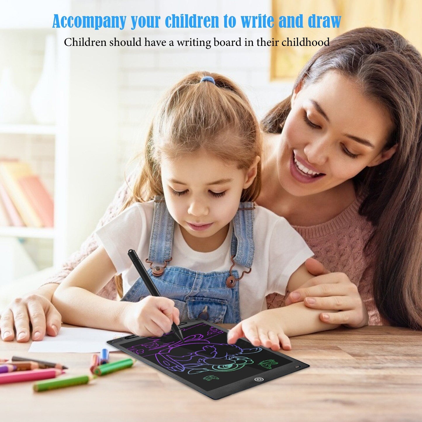 Tablette Écriture LCD 8.5" Enfants - Ardoise Magique Dessin Couleur Effaçable Écologique