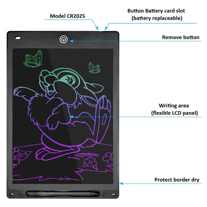 Tablette Écriture LCD 8.5" Enfants - Ardoise Magique Dessin Couleur Effaçable Écologique